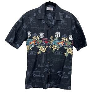 Pacific Legend Men’s Hawaiian Shirt Med Route 66 Classic Hot Rod MidPoint Cafe